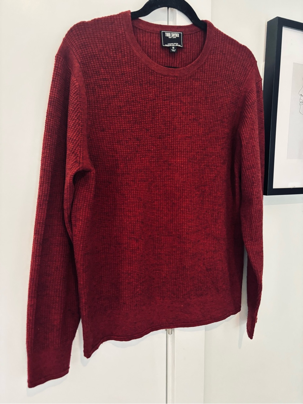 Todd Snyder merino wool red/burgundy crewneck waffle knit sweater size medium